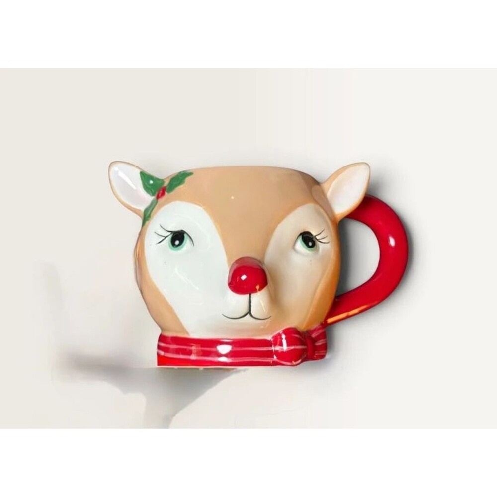 Ashland Holiday Female Reindeer Ceramic Mug Red Scarf Handle Cute Christmas
